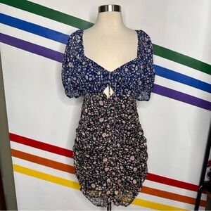 NEW Free People floral open back ruched dress size small
